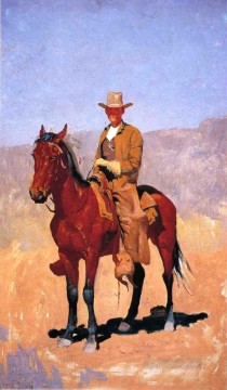  Carrera Pintura Art%C3%ADstica - Vaquero montado en chaparreras con caballo de carreras Viejo vaquero del oeste americano Frederic Remington